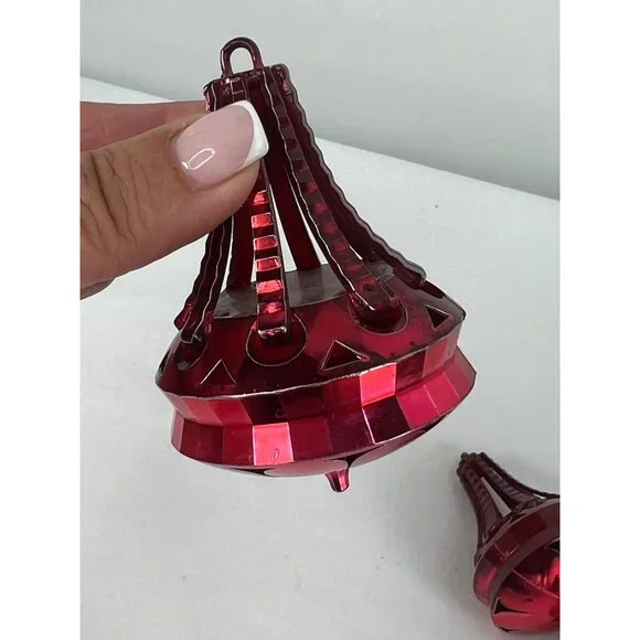 Vintage Jewel Brite Red Chrome Plastic Toy Top Christmas Ornament 3.5"